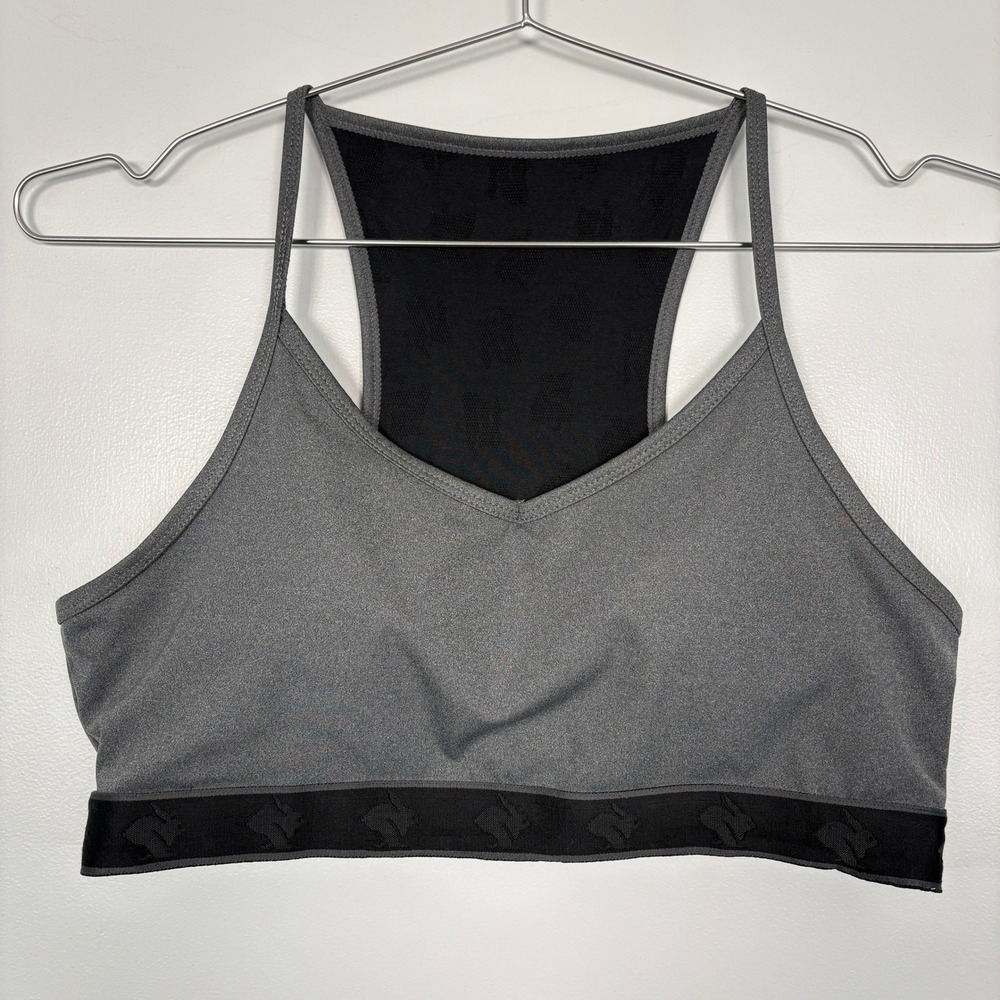 Rabbit Women Sports Bra XL Gray Strappy Racerback Running Athletic RW225 Pocket